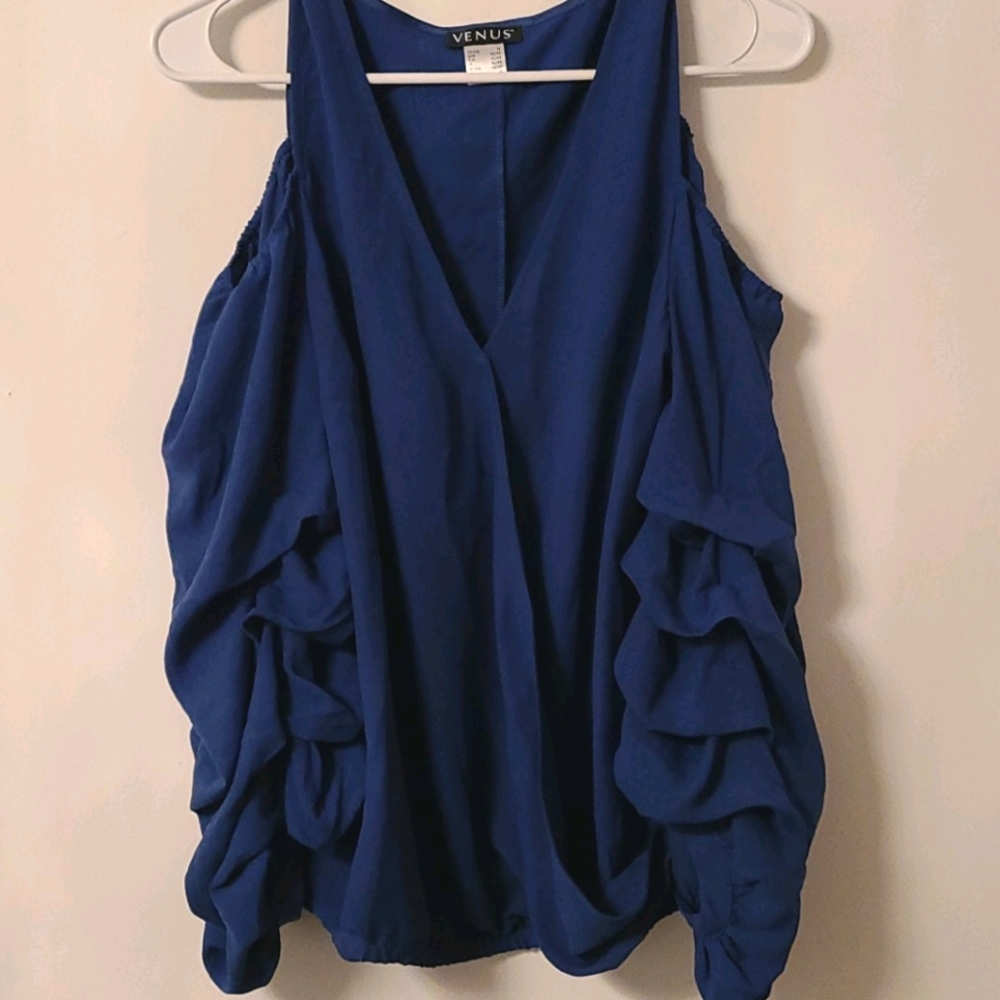 NWOT - VENUS royal blue cold shoulder wrap blouse